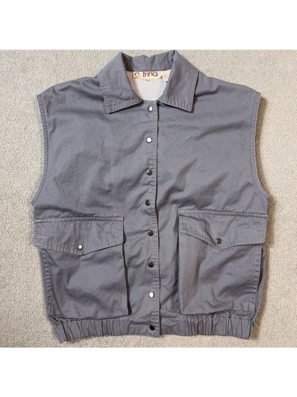 Vintage 1980s Womens Utility Safari Vest Gray Cotton Cargo Catrina LTD Medium